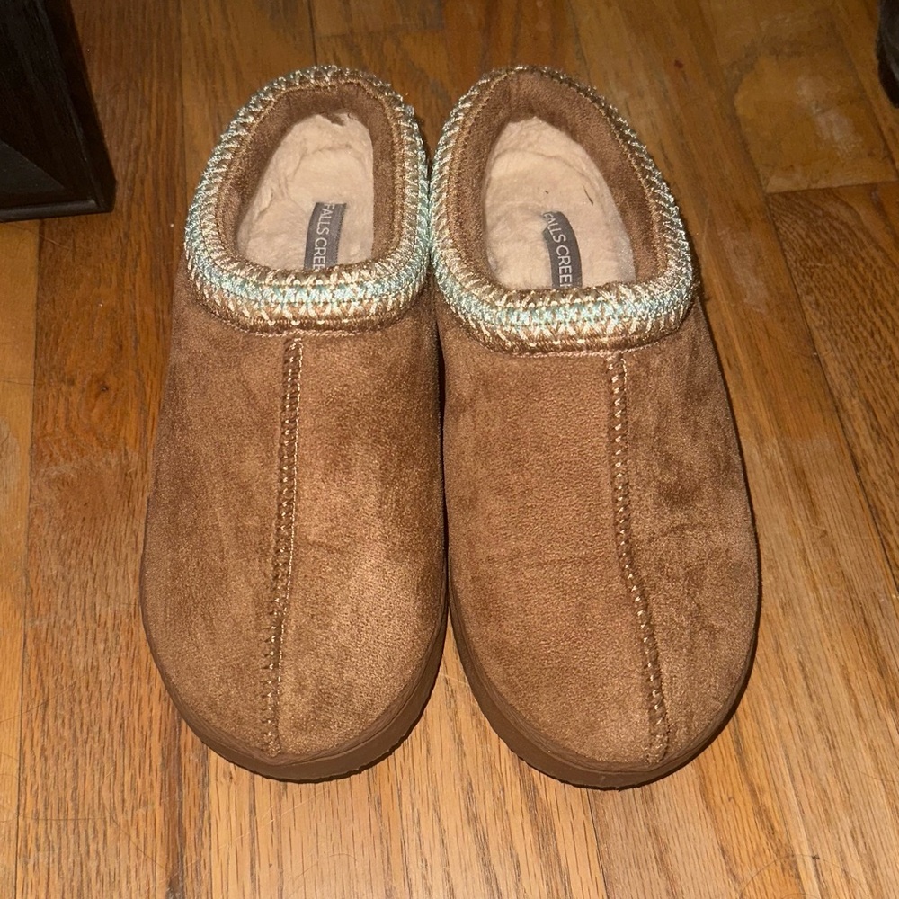 Brown Suede Fuzzy Lined Slip-On Clogs